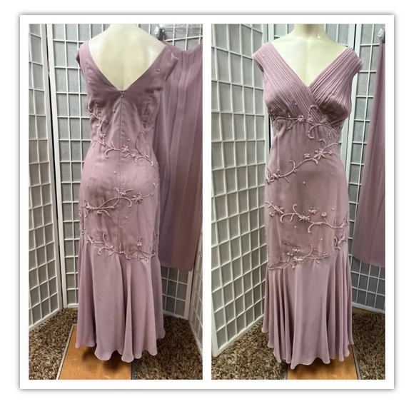 Unbranded Dresses & Skirts - Dress, parties/cocktail, Dusty Pink, decorated, rhinestones, with shawl,size14.:
